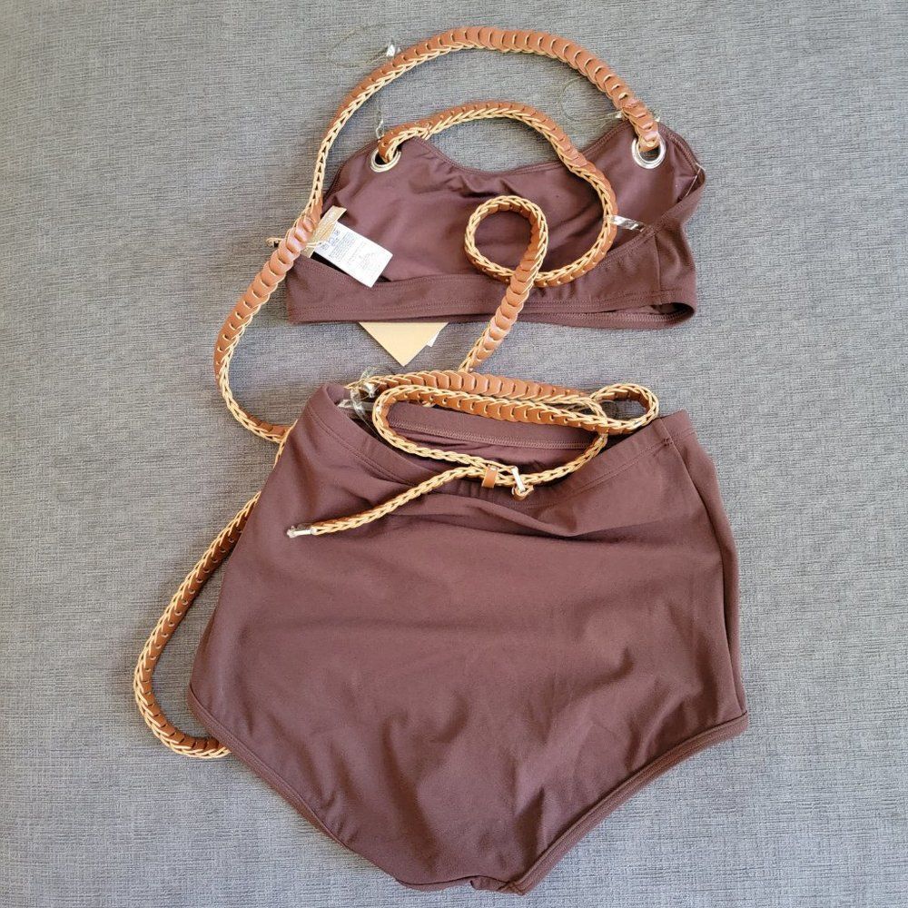Michael Kors Women Brown Collection Swimsuit Crepe Belted Bikini Set Siz… - Picture 9 of 10